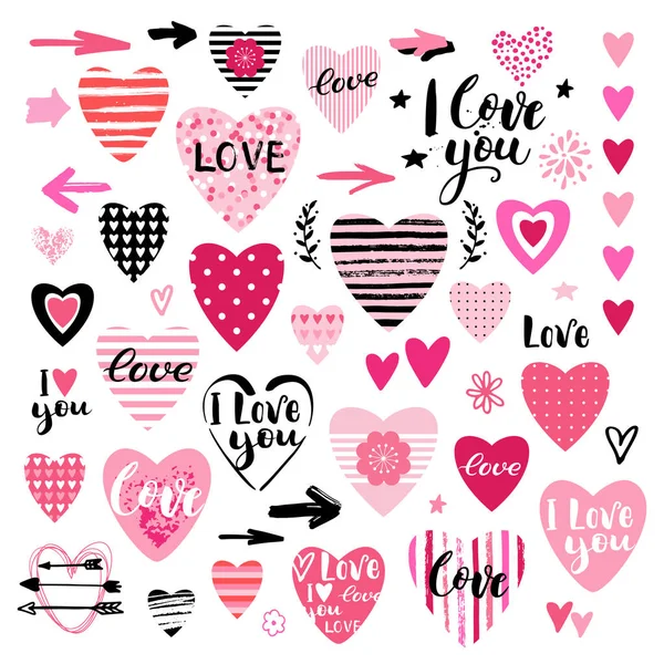 Set de elementos de diseño para el día de San Valentín. Colección de bodas. Letras manuscritas. Ilustración vectorial . — Vector de stock