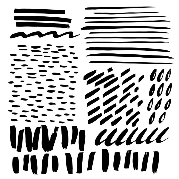 Garabato dibujado a mano y punto. Conjunto vectorial de elementos de diseño. Texturas abstractas de tinta . — Vector de stock