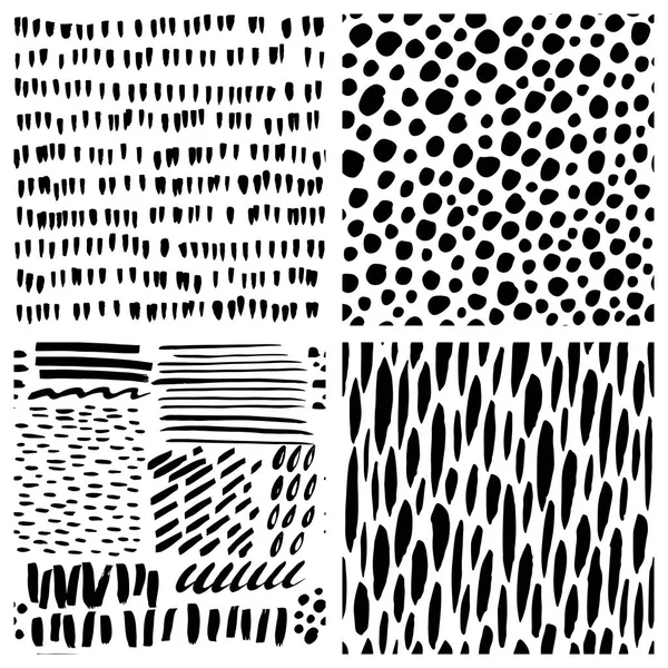 Nahtloses Muster mit handgezeichneten Pinselstrichen. Schwarz-weiß abstrakter Hintergrund. — Stockvektor