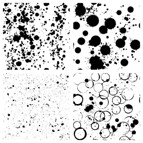 Seamless pattern with splashes. Ink spots and splatters. Wine or coffee stains. Black and white abstract background.