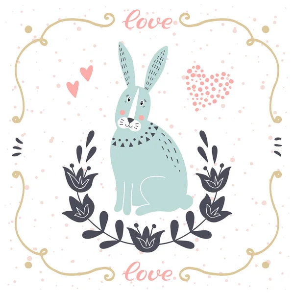 Carte vectorielle avec lapin mignon. Carte postale avec texte d'amour. drôle dessin animé animal . — Image vectorielle