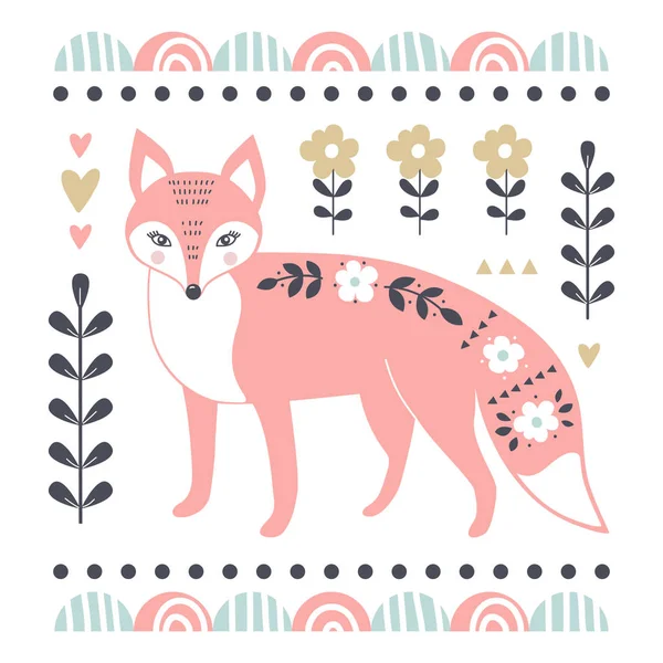 Vektor karta s roztomilý fox. Ilustrace k dětské otisky, plakáty, trička, balení, zve. Roztomilé zvíře. — Stockový vektor