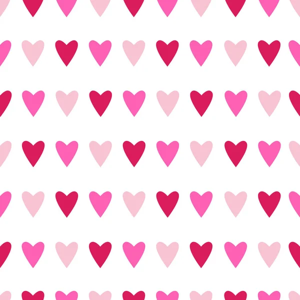 白背景にピンクの心でシームレスなパターン。ベクトル図. — ストックベクタ
