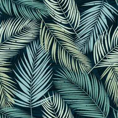 Palm ile Seamless Modeli bırakır. Tropikal arka plan. Vektör çizim.