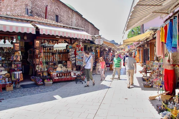 Traditional market place with tourists