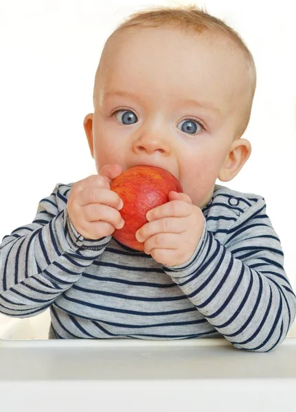 Niño comiendo manzana . — Foto de Stock