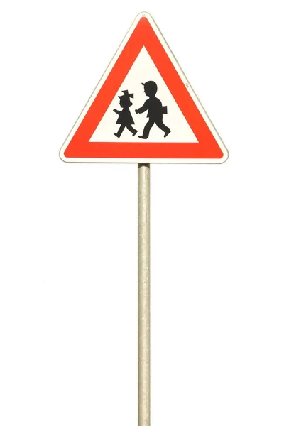 Warning sign indicating children going across the road from school. — 스톡 사진