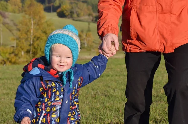 Wnuk i jej babcia spacerują po przyrodzie. — Zdjęcie stockowe