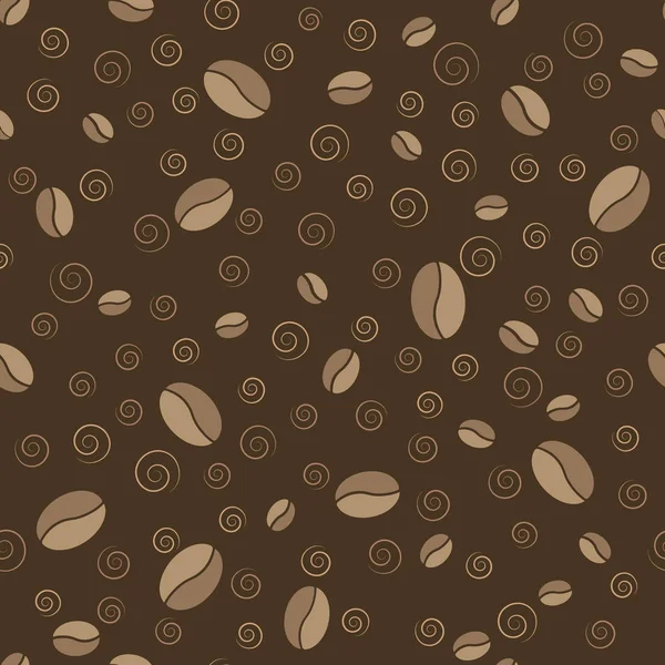 Patrón vectorial inconsútil para el fondo de granos de café y espirales . — Vector de stock