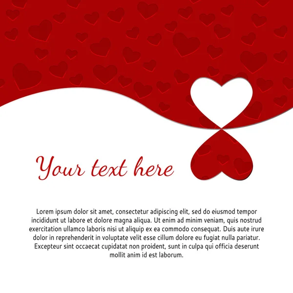 Vektor mönster av ljusa röda hjärtan. Illustration med en ram för signaturen är lämplig för dekoration av gratulationskort för alla hjärtans dag, för inbjudningar, banners. — Stock vektor