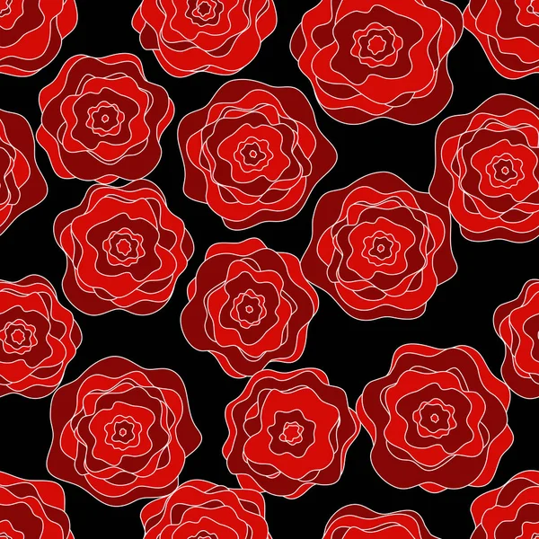Sorunsuz çiçek desenli. Karanlık bir arka plan üzerinde kırmızı gül. Tasarım arka planlar, kağıt ve Tekstil ambalaj tasarımı için Sevgililer günü tebrik kartları. — Stok Vektör