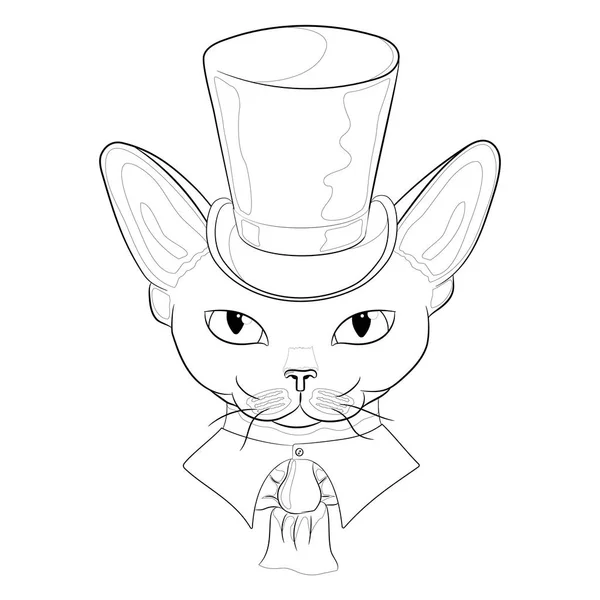 Vektorillustration. die Gentleman-Katze Rasse devon rex gekleidet im viktorianischen Stil. Schwarz-weißes Muster kann zum Färben verwendet werden. Stockvektor