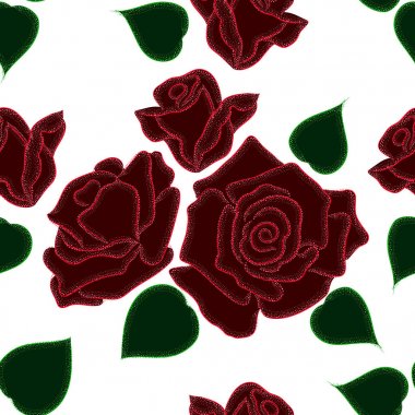 Vektör seamless modeli. Güzel güller beyaz bir arka plan üzerinde renkli noktalar boyalı.