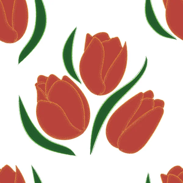 Vector seamless pattern. Beautiful tulips painted colored dots on a white background. — Stock Vector
