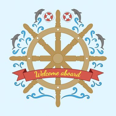 Vektör deniz çizim. Dümen yunuslarla şamandıralar, 