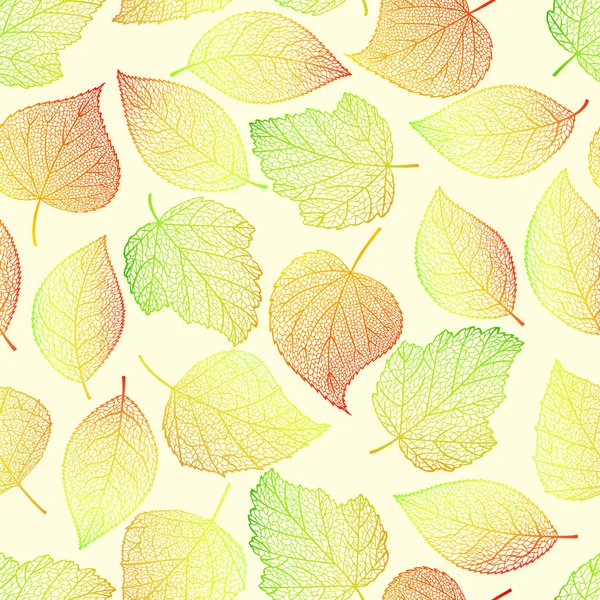 Vector seamless pattern. Openwork multi-colored autumn leaves in contrasting colors . Picture of falling leaves for decoration background on autumn theme. — Stock Vector