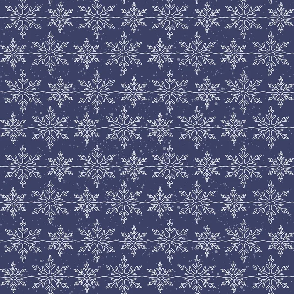 Patrón sin costura vectorial. Ilustración navideña de delicados copos de nieve sobre fondo azul . — Vector de stock
