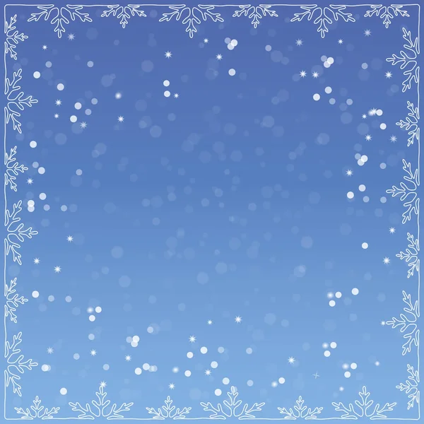 Ilustración vectorial navideña. Marco de Navidad hecho de copos de nieve sobre un fondo azul con una simulación de nieve cayendo . — Vector de stock