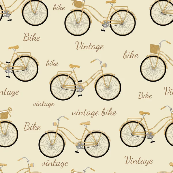 Seamless vector pattern. Various vintage bicycle with basket and lantern. — Stock Vector