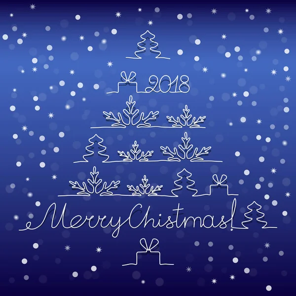 Christmas illüstrasyon vektör. Noel ağacı kar taneleri, hediyeler ve selamlar.