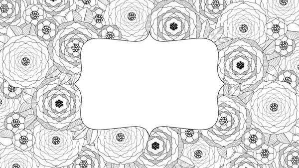 Vectorillustratie. Het patroon van de contouren van abstracte bloemen met frame voor tekst. Zwart-wit afbeelding om in te kleuren. — Stockvector