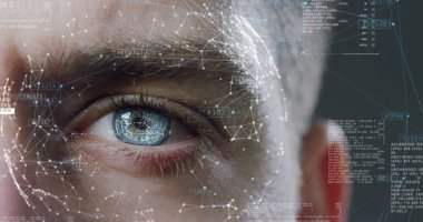 insan futuristik vizyonu, vizyon ve kontrol ve koruma kişi, kontrol ve güvenlik içinde kere görüntülendi. Kavramı: dna sistemi, bilimsel teknoloji ve bilim.