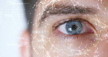 insan futuristik vizyonu, vizyon ve kontrol ve koruma kişi, kontrol ve güvenlik içinde kere görüntülendi. Kavramı: dna sistemi, bilimsel teknoloji ve bilim.