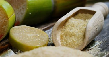 Şeker kamışı, kesme şeker ve ham granül şeker bir kompozisyon bir makro çekim. Konsept: bir tatlandırıcı, doğa, enerji, meyve suları ve içecekler.