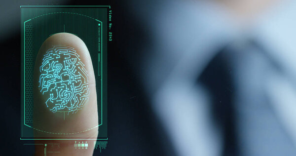 slow motion of scan fingerprint biometric identity and approval. concept of the future of security and password control through fingerprints in an advanced technological future and cybernetic