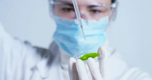 Die Hand einer Krankenhausärztin zeigt das Medikament, das die Patientin in Zeitlupe einnimmt. — Stockfoto