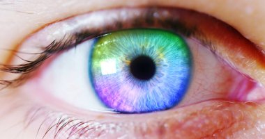 sanal gerçeklik ile uygulanan makro mavi göz. gerçeklik ve siber teknoloji kavramı futuristik vizyonu. Güvenlik makinaları teknolojisi için uygulanır. Kavramı web denetimi ve uzaktan destek.