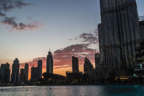 Solnedgång vid Dubai Downtown — Stockfoto