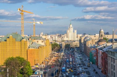 Trafik sıkışıklığı tarihi merkezi Moskova havadan görünümü