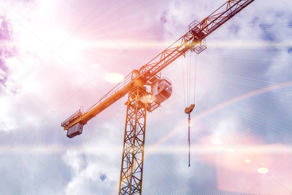 Construction crane sun rays