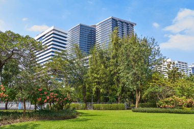Lumpini park, Bangkok, Tayland görünümünden Skyline