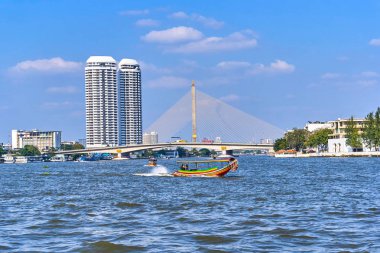Bangkok şehir merkezi manzaralı Chao Phraya Nehri'nin, Tayland