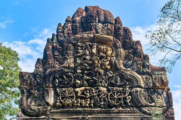 Baixo-relevo no templo de Preh Khan, Siem Reap, Camboja — Fotografia de Stock