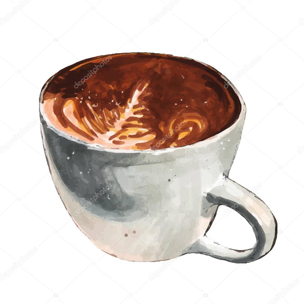 Coffee cup watercolor vector illustration.