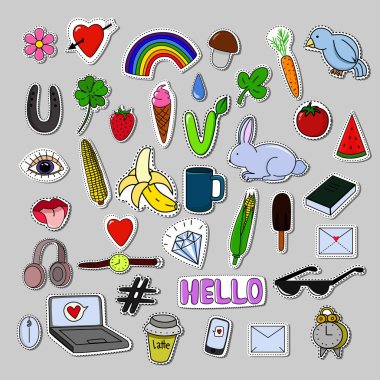 İzole pimleri ve çıkartma koleksiyonu.