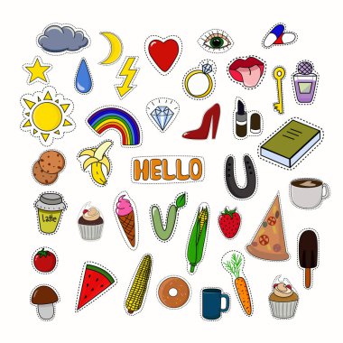 İzole pimleri ve çıkartma koleksiyonu. 