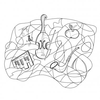 Müzikal öğeleri ile anahat soyut illüstrasyon.