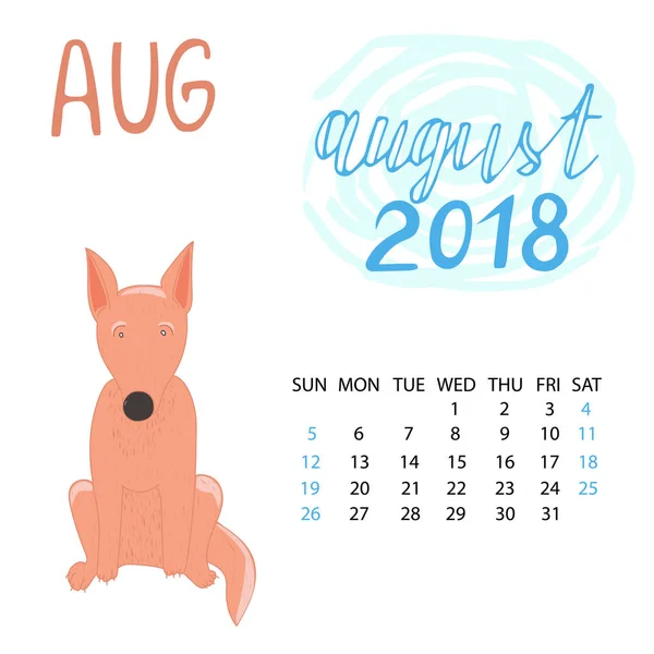 Календар за серпень 2018 року . — стоковий вектор