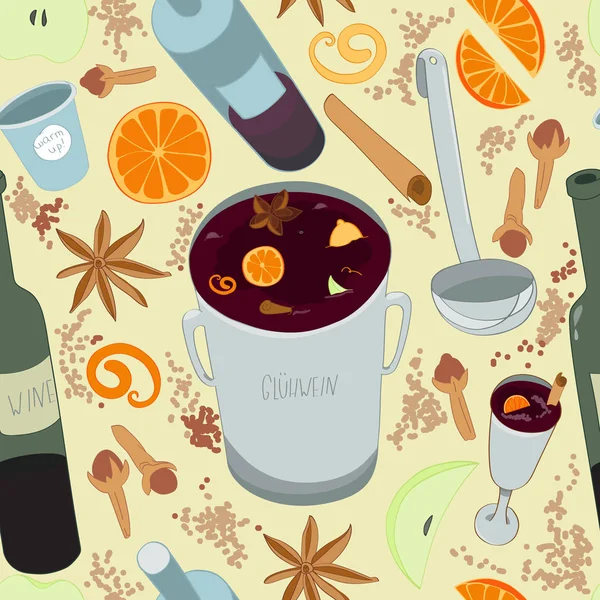 Mulled wine seamless pattern. — Stock Vector