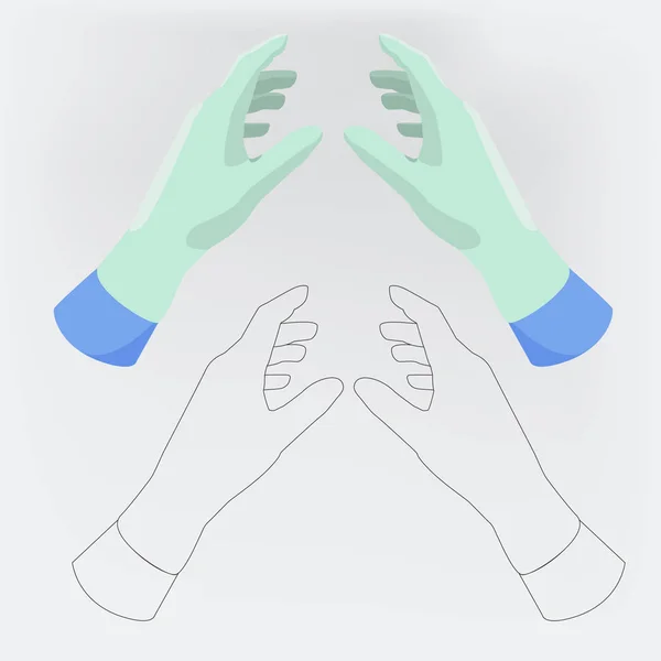 大纲的手和手在手套矢量图 — 图库矢量图片