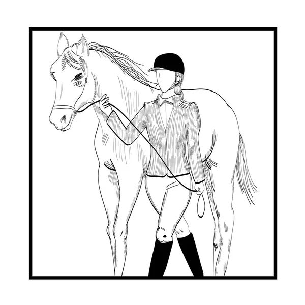 Jóquei e cavalo ilustração desenhada à mão . —  Vetores de Stock