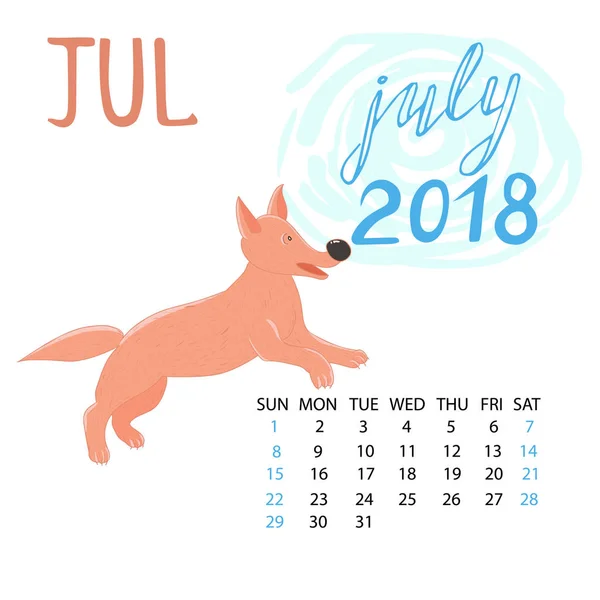 Календар на липень 2018 року . — стоковий вектор
