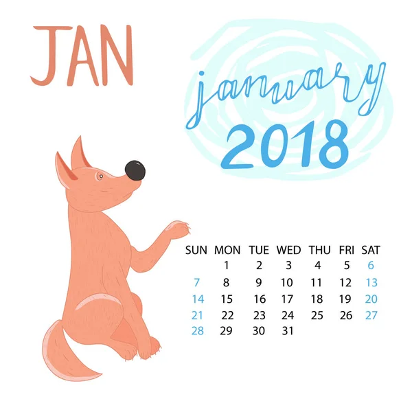 Calendario de enero de 2018 . — Archivo Imágenes Vectoriales