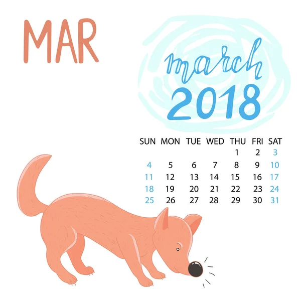 Календар на березень 2018 року . — стоковий вектор