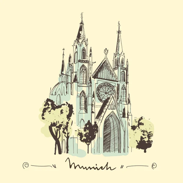 Bosquejo de la iglesia de San Pablo en Munich . — Vector de stock