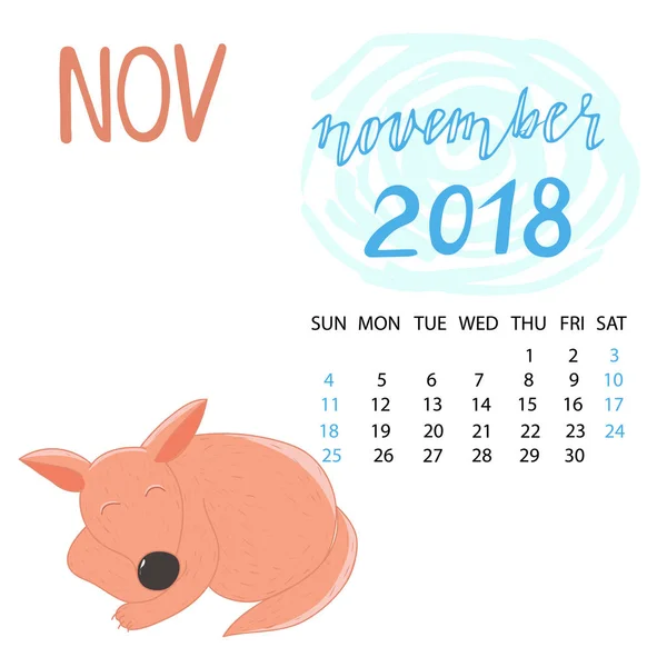 Календар на листопад 2018 року . — стоковий вектор